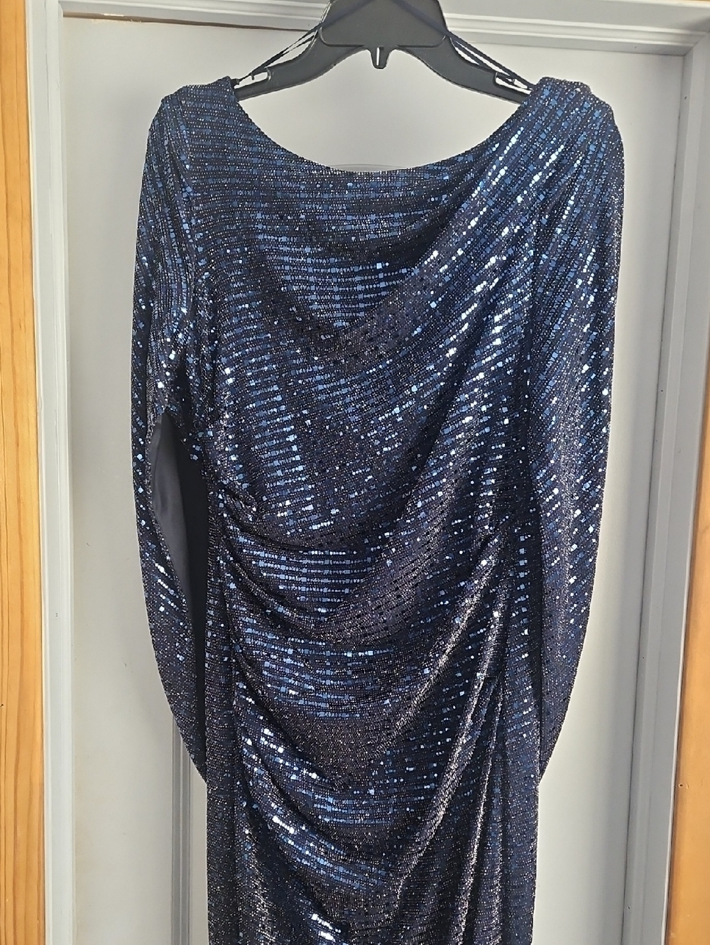 R&M Richards Navy Blue Sequin Evening Dress